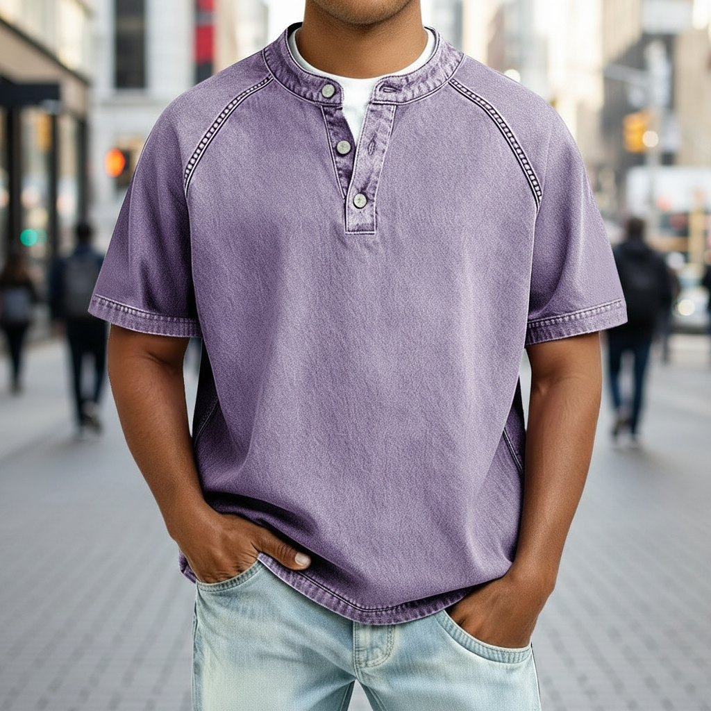 Men's Washed Raglan Short Sleeve Henley Shirt
