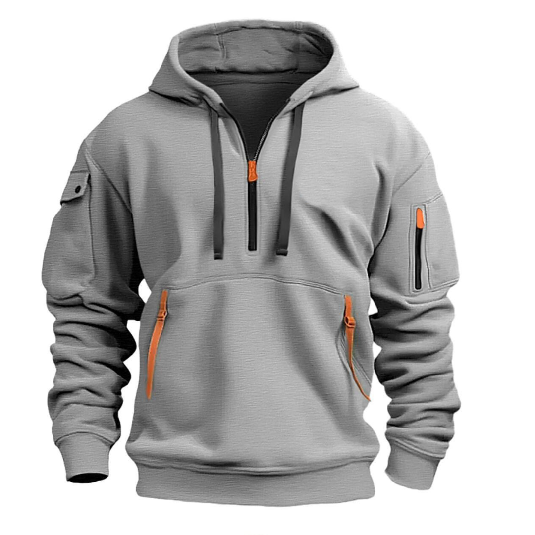 Men's Utility Half-Zip Hoodie with Multi-Pocket Design