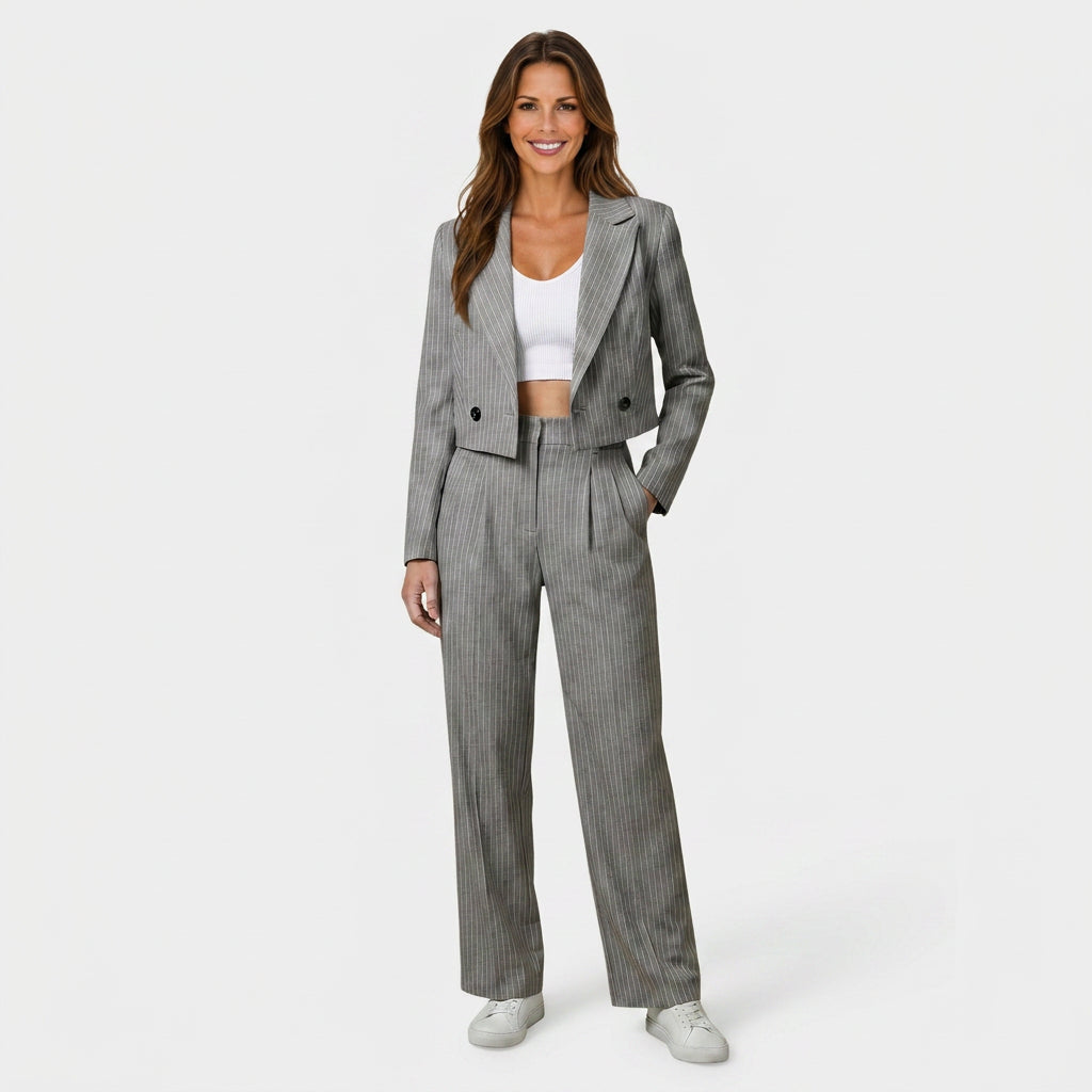 Women Pinstripe Blazer and Pants Set