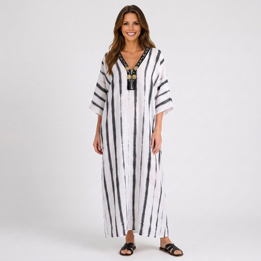 Women Striped Long Kaftan Dress