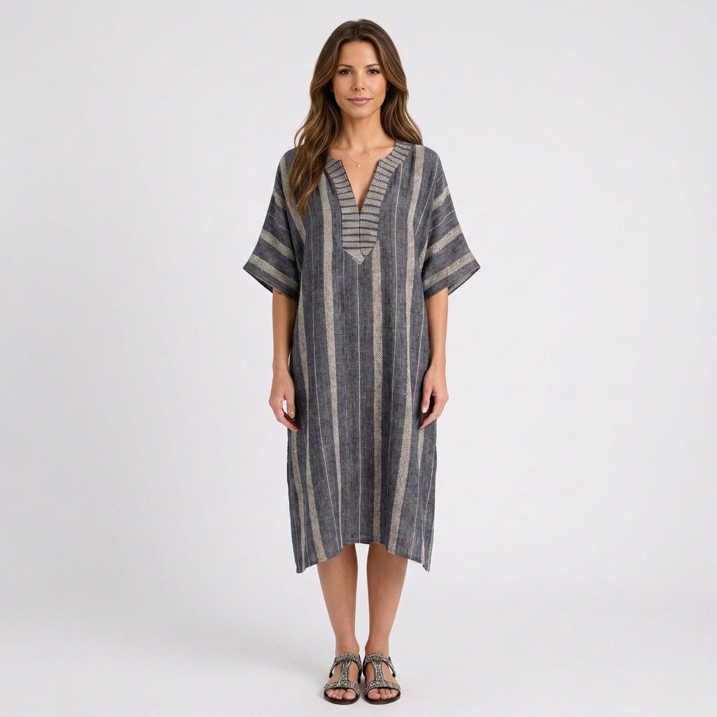 Women Striped Long Kaftan Dress