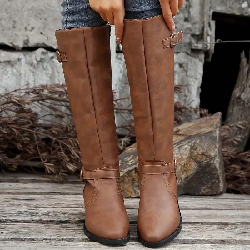 Women's Knee-High Riding Boots with Buckle Detail