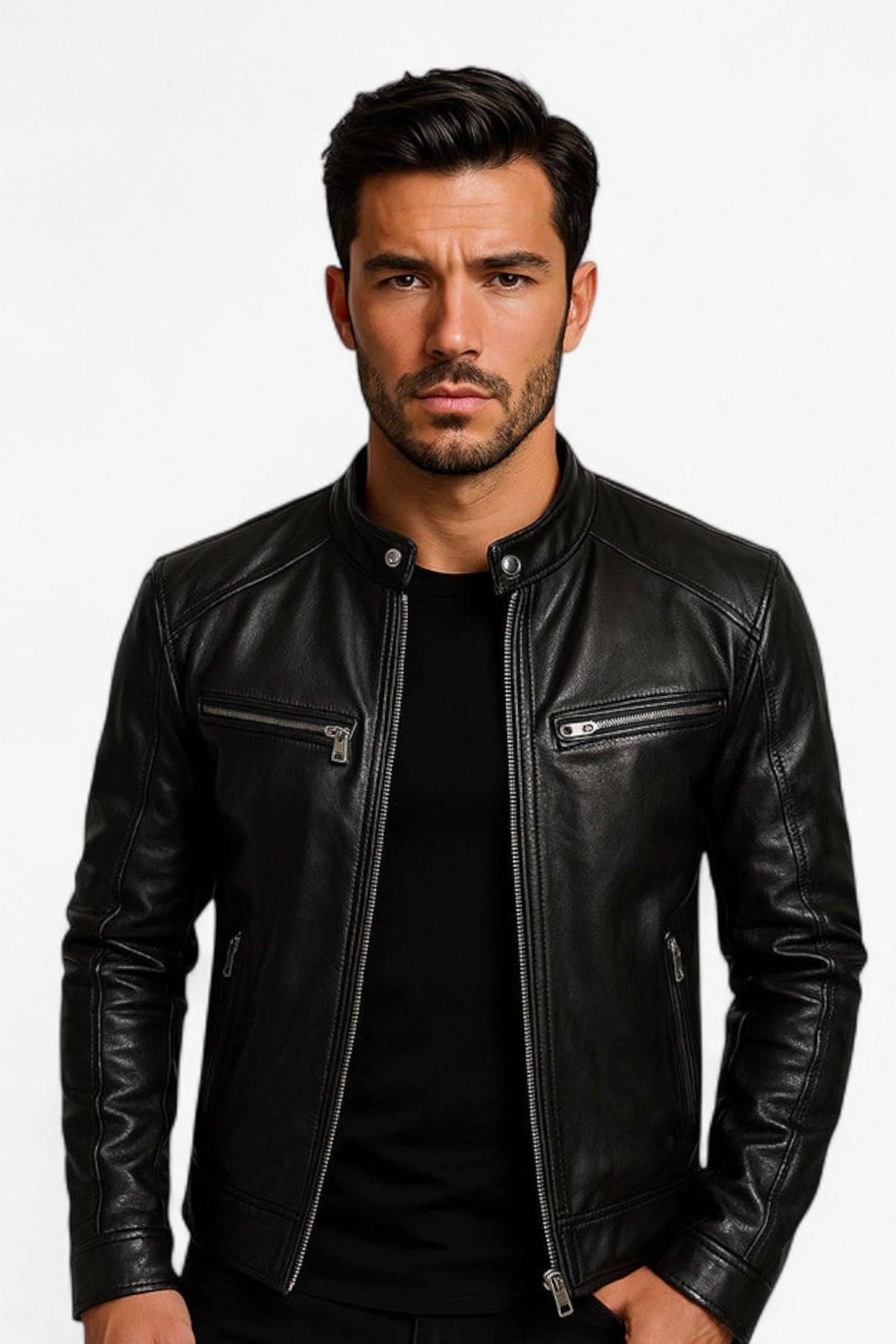 Men's Slim-Fit Moto Jacket with Zip Pockets
