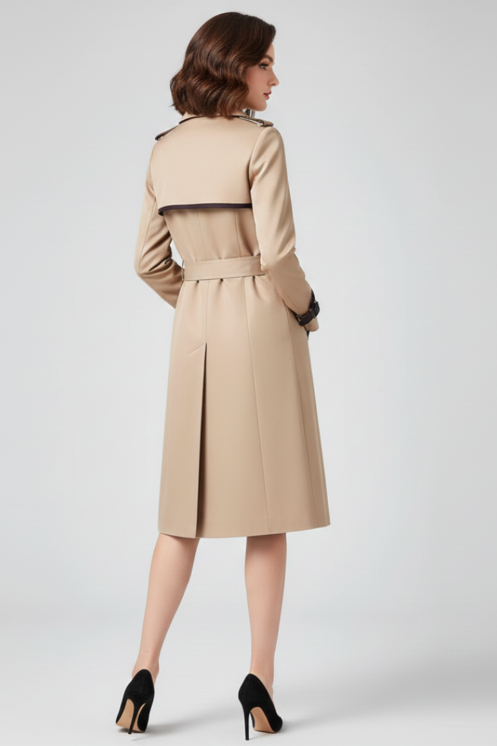 Women's Contrast Trim Double-Breasted Trench Coat