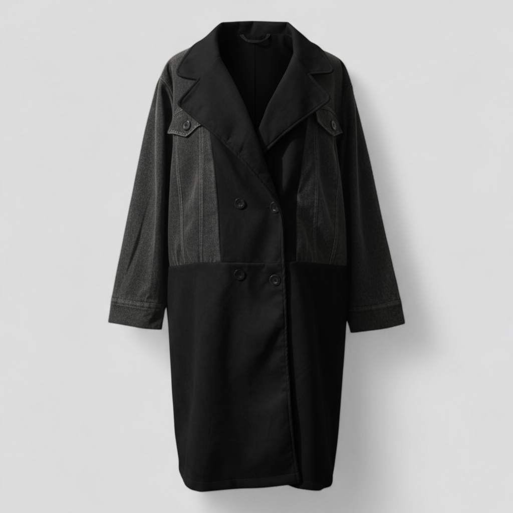 Women's Colour Block Panelled Coat with Notched Lapels