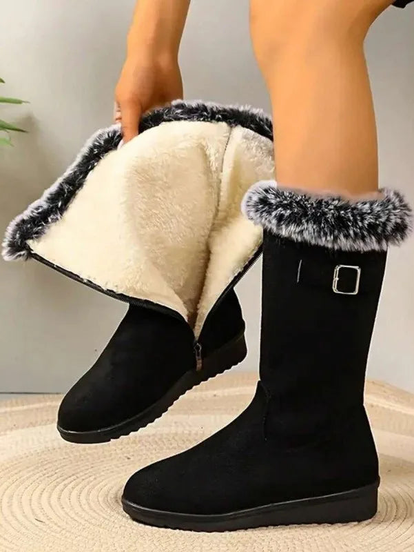 Women’s Faux Fur Trim Mid-Calf Winter Boots