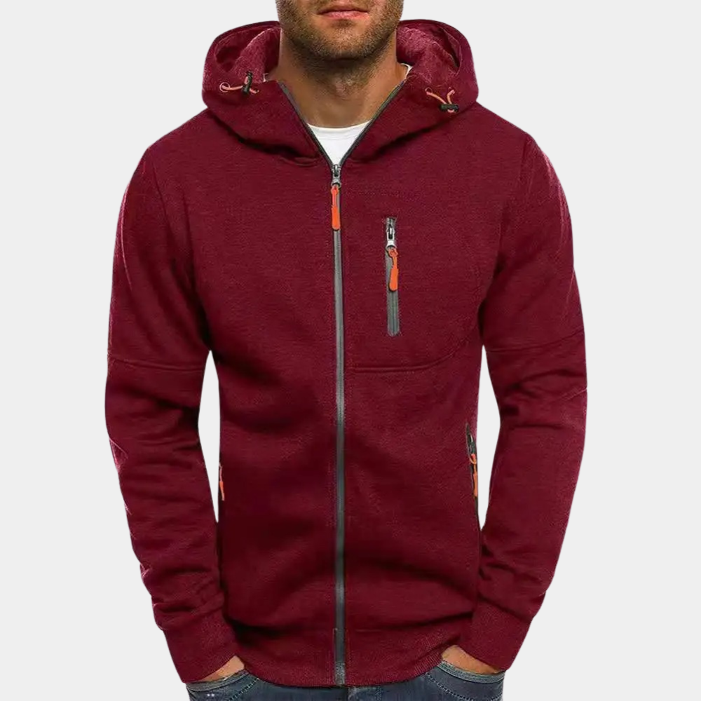 Men's Zip-Up Hooded Sweatshirt with Contrast Drawcords