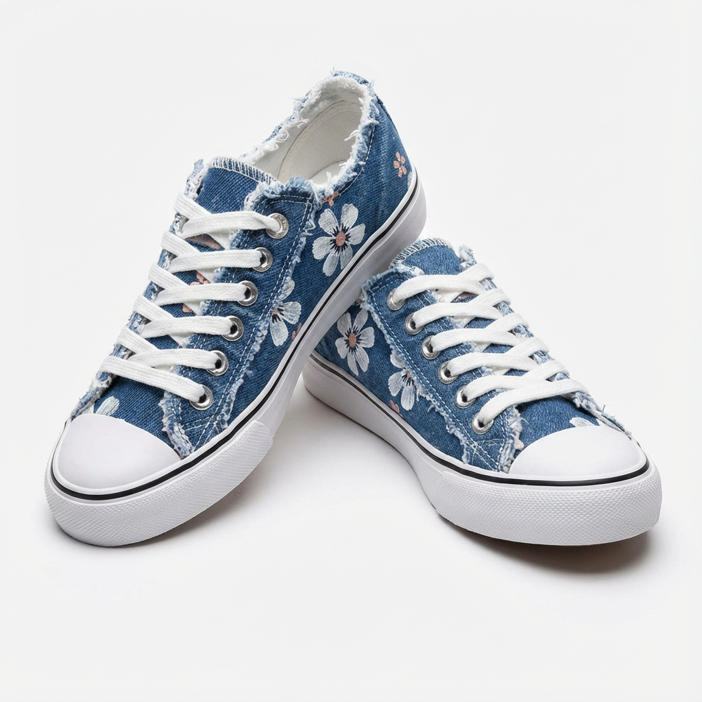 Women's Floral Denim Low-Top Canvas Sneakers