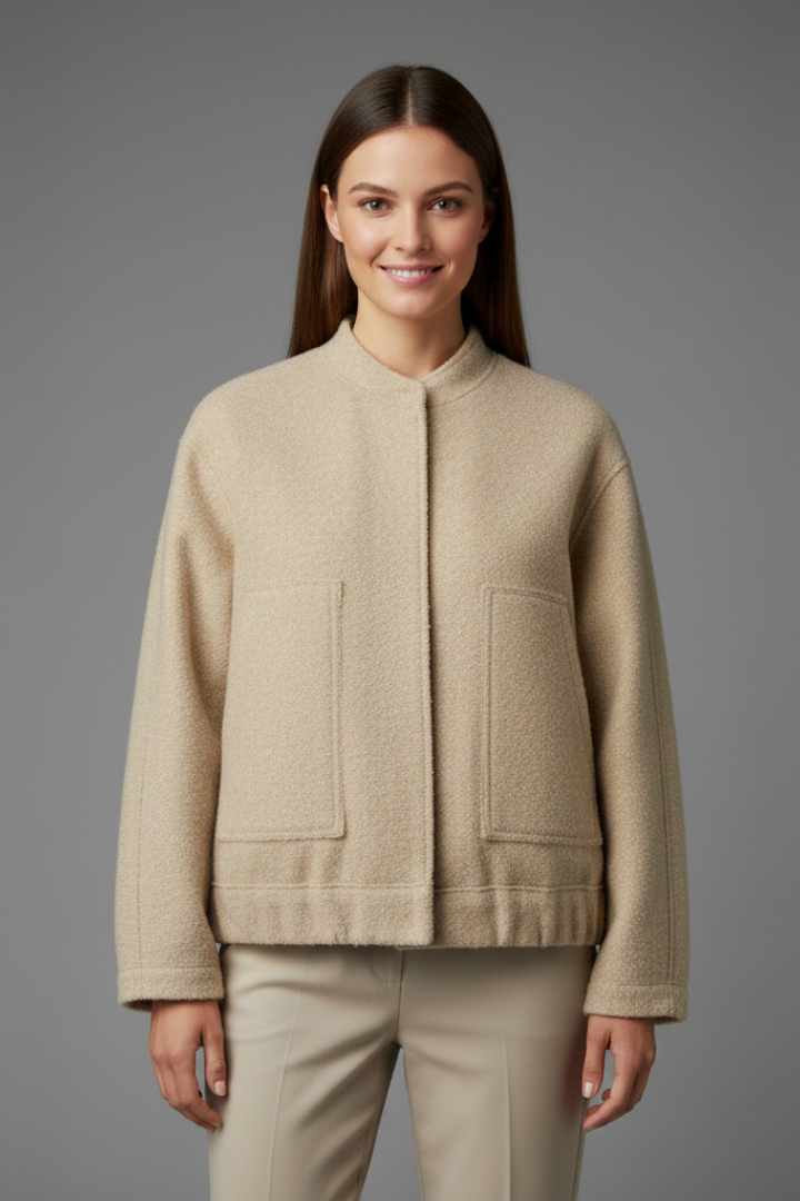 Women's Oversized Textured Bomber Jacket with Stand Collar