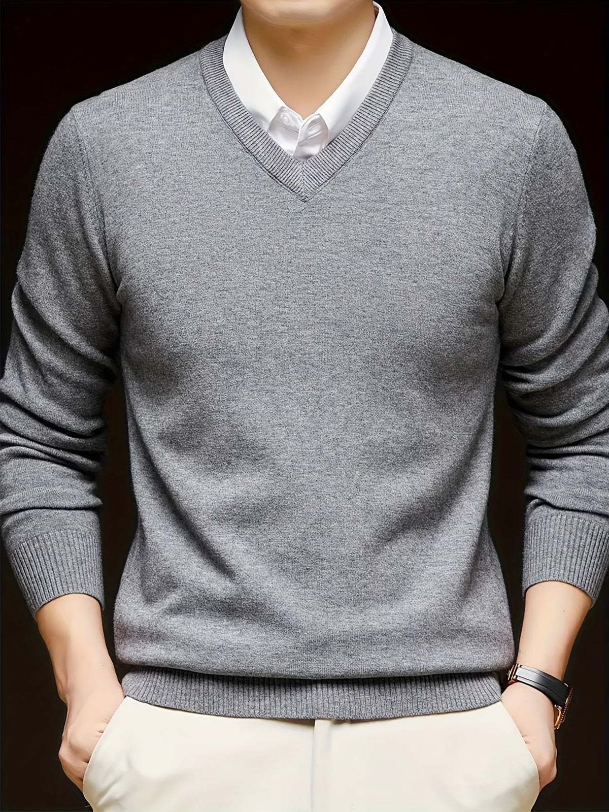 Men's Classic V-Neck Fine Knit Sweater