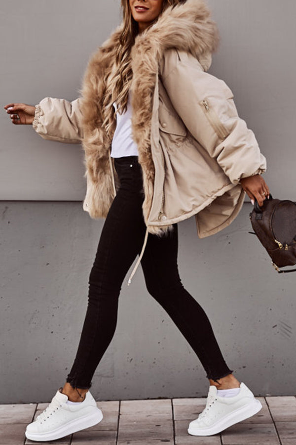 Women's Faux Fur Trim Hooded Parka Jacket