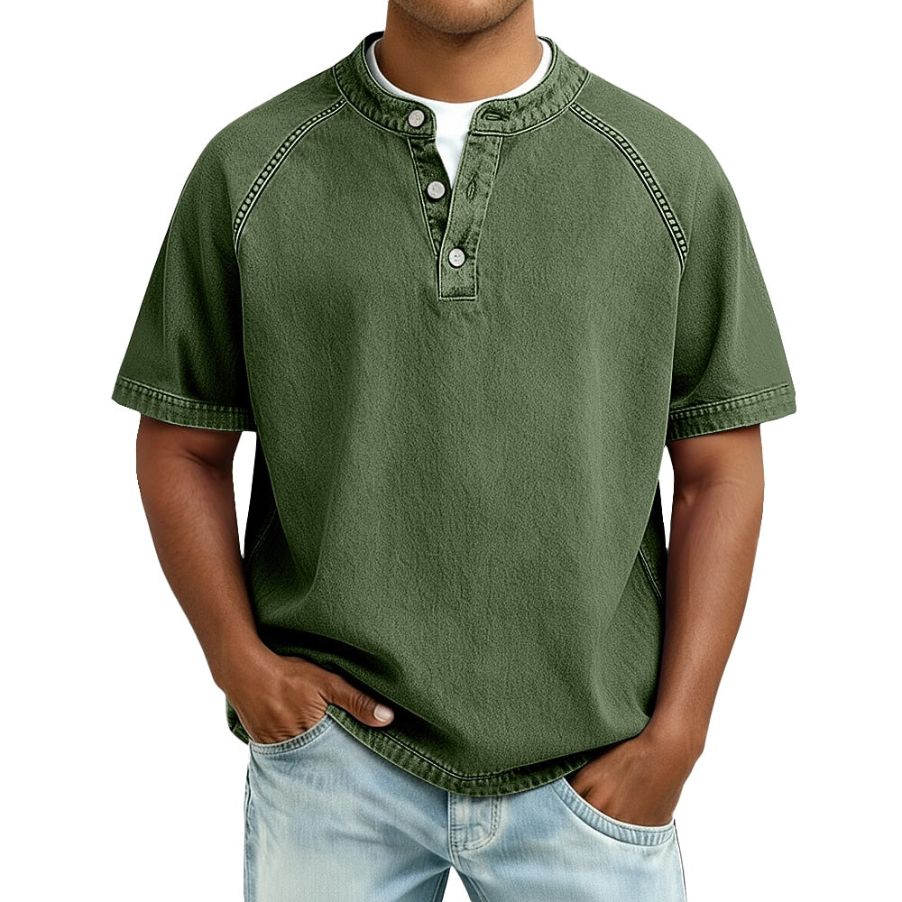 Men's Washed Raglan Short Sleeve Henley Shirt