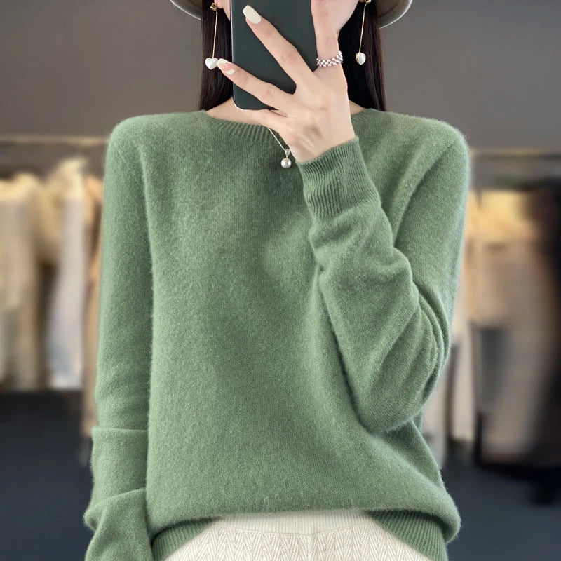 Women's Soft Knit Crew Neck Sweater with Ribbed Trim