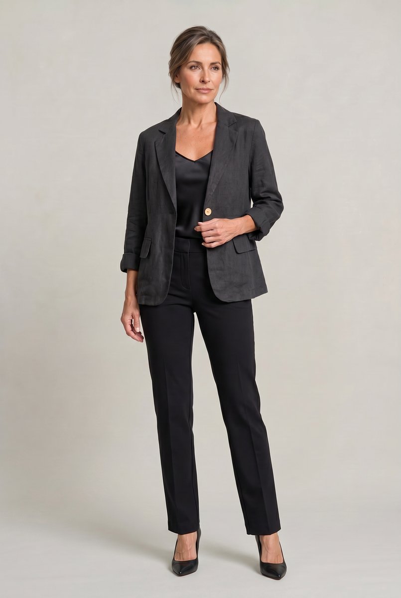 Women's Relaxed Single-Button Linen-Look Blazer
