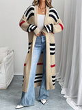 Women's Longline Striped Open-Front Knit Cardigan