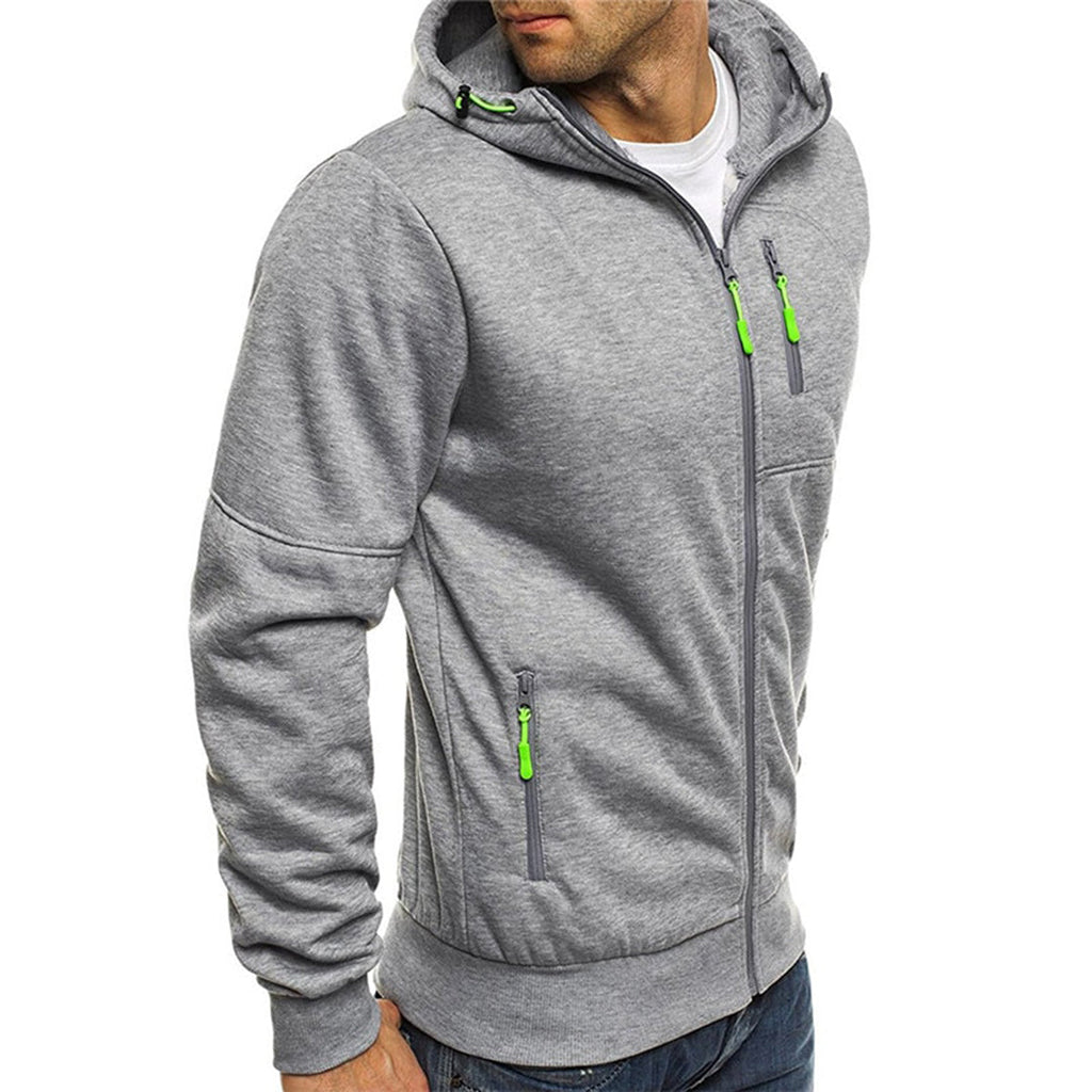 Men's Zip-Up Hooded Sweatshirt with Contrast Drawcords