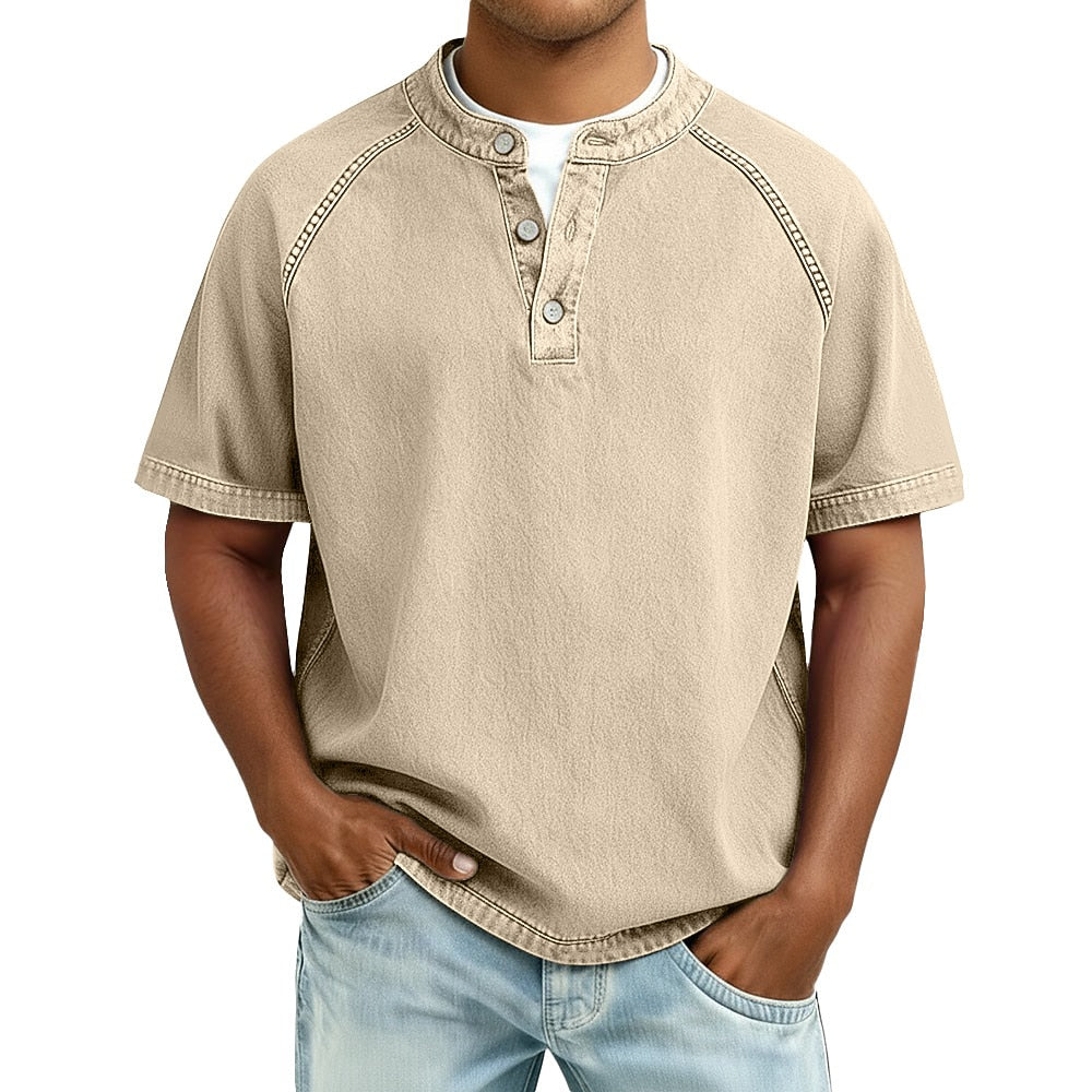 Men's Washed Raglan Short Sleeve Henley Shirt
