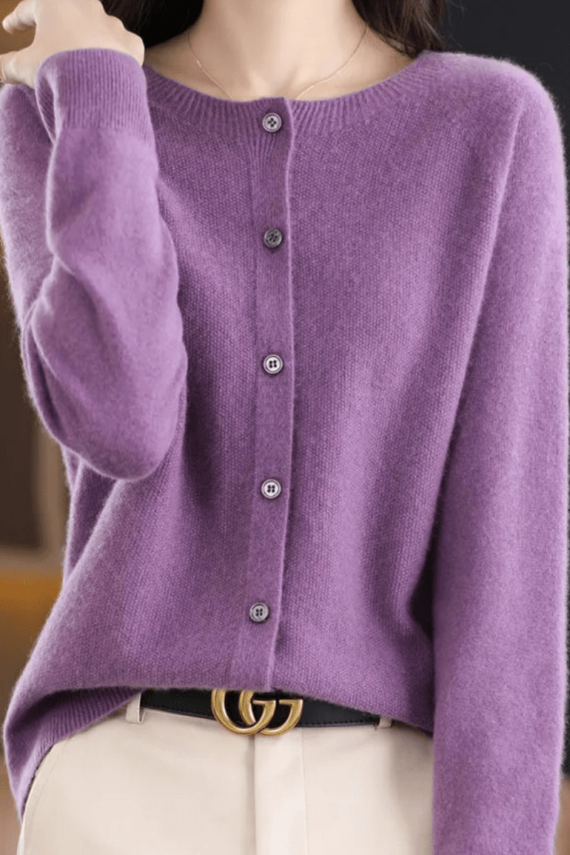 Women's Classic Button-Front Knit Cardigan with Round Neck
