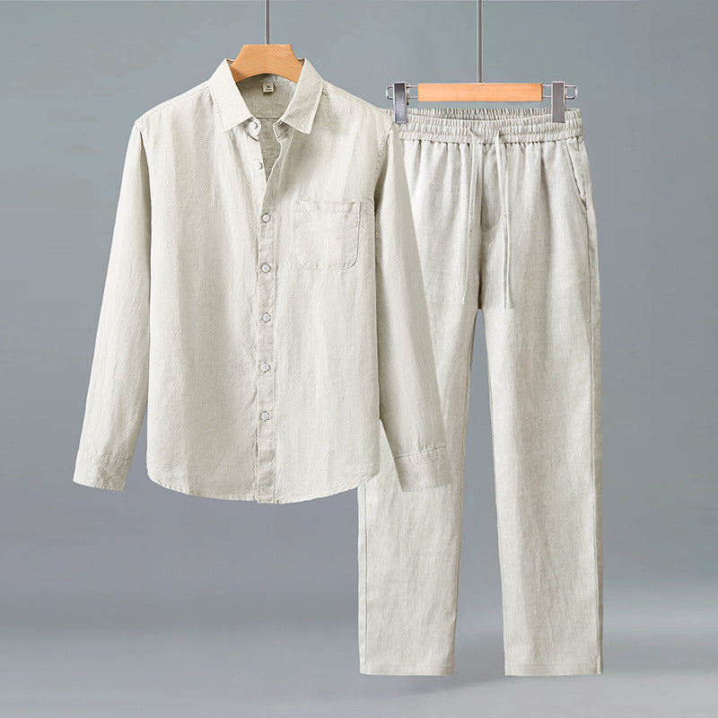 Men's Two-Piece Button-Up Shirt and Trouser Set