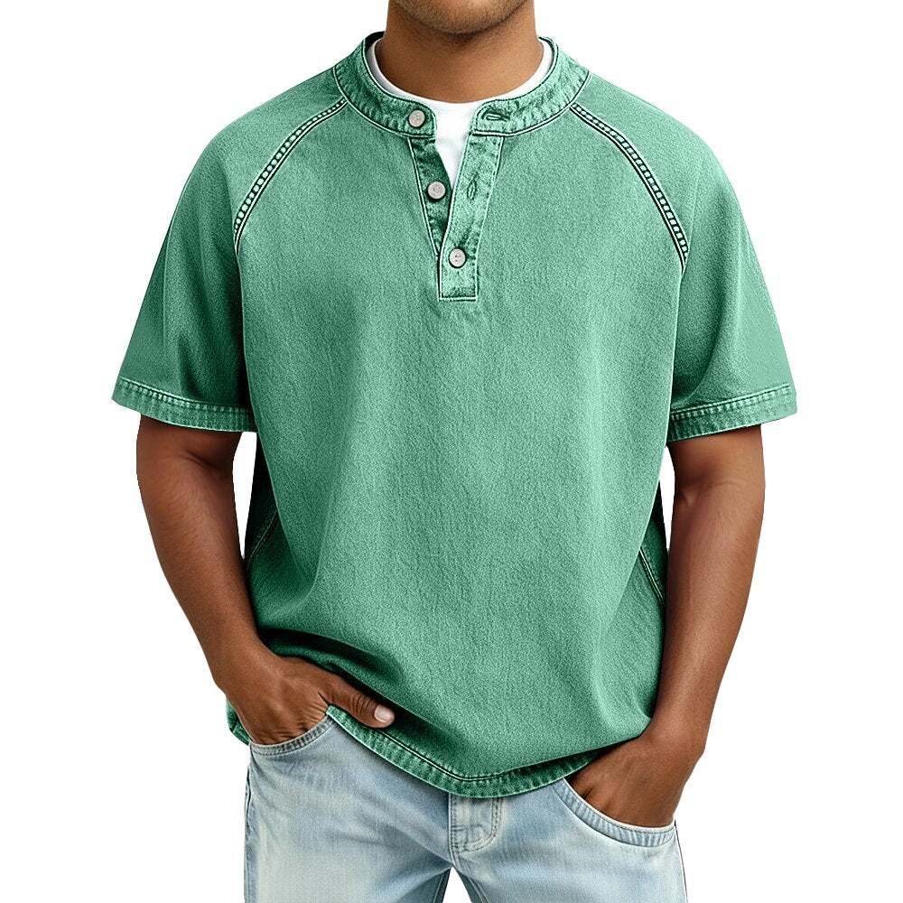 Men's Washed Raglan Short Sleeve Henley Shirt