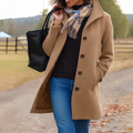 Women's Button-Front Wool-Look Coat with Notch Collar