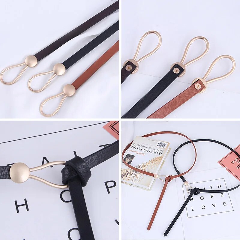 Women’s Skinny Knot Belt with Gold-Tone Hook Buckle