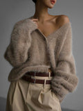 Women’s Oversized Fluffy Knit V-Neck Cardigan