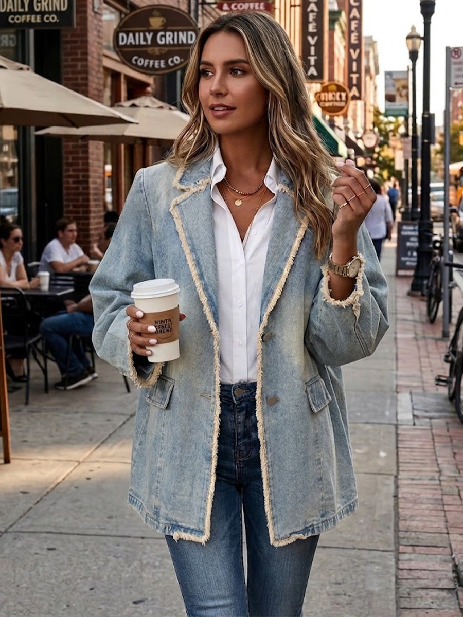 Women’s Jacket with Denim Trim and Pockets