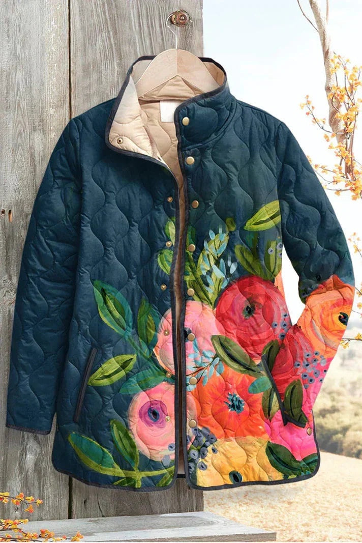 Women's Patchwork Floral Quilted Snap-Front Jacket