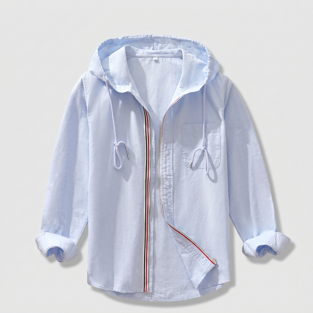 Men’s Hooded Zip Shirt Jacket with Stripe Trim