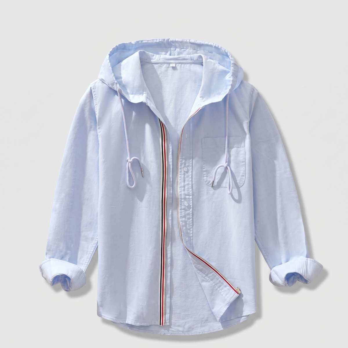 Men’s Hooded Zip Shirt Jacket with Stripe Trim
