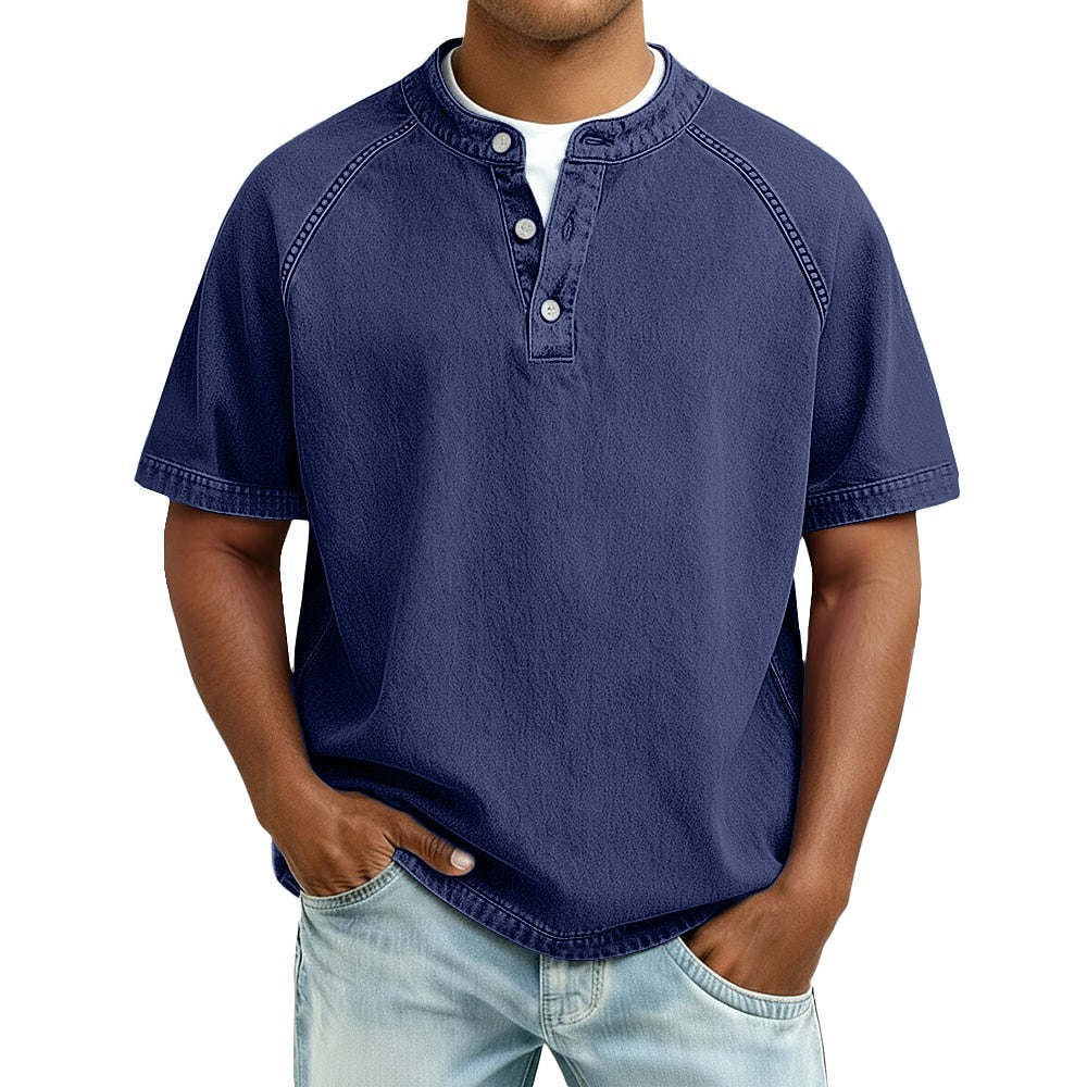 Men's Washed Raglan Short Sleeve Henley Shirt