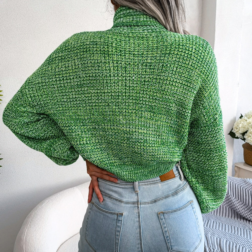 Women’s Cropped Marled Knit Turtleneck Sweater