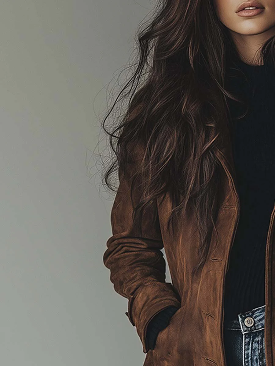 Women’s Vintage Faux Suede Longline Coat