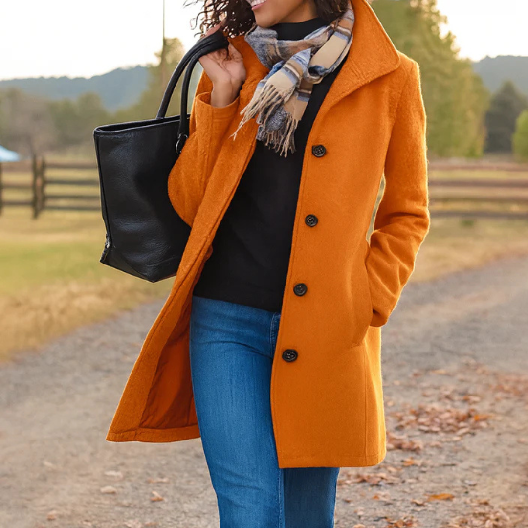 Women's Button-Front Wool-Look Coat with Notch Collar