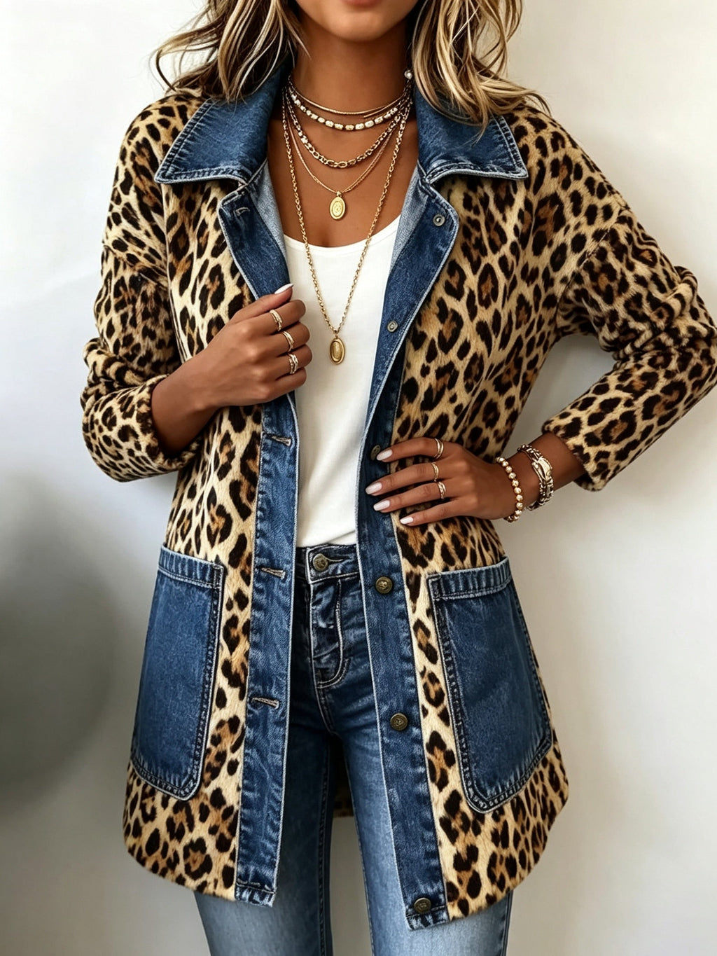 Women’s Jacket with Denim Trim and Pockets