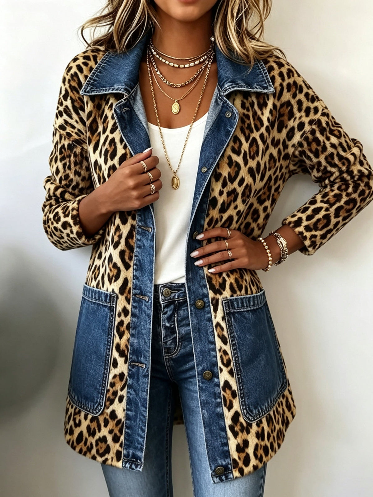 Women’s Jacket with Denim Trim and Pockets