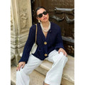 Women's Chunky Knit Cropped Cardigan with Gold Buttons