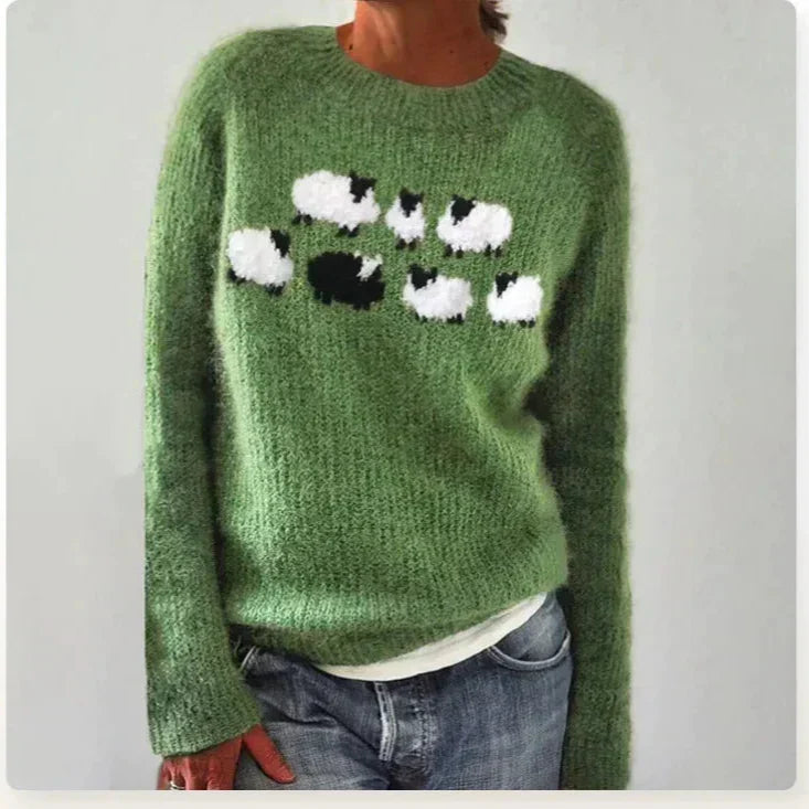 Women's Fair Isle Yoke Knit Sweater with Patterned Sleeves