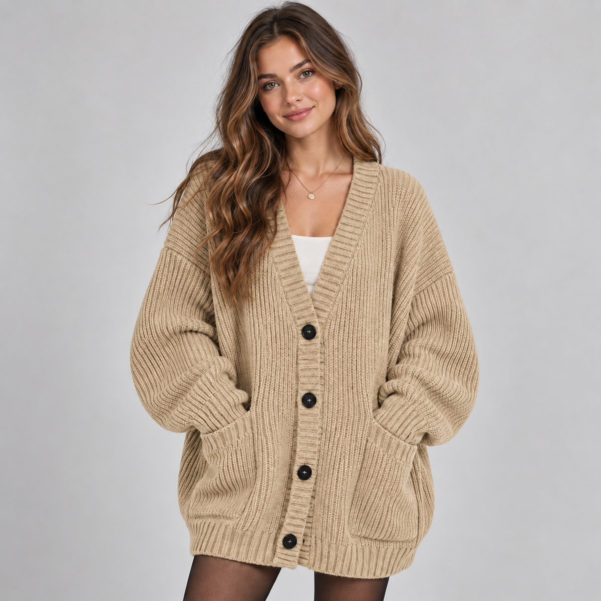 Women's Oversized Chunky Knit Button-Front Cardigan