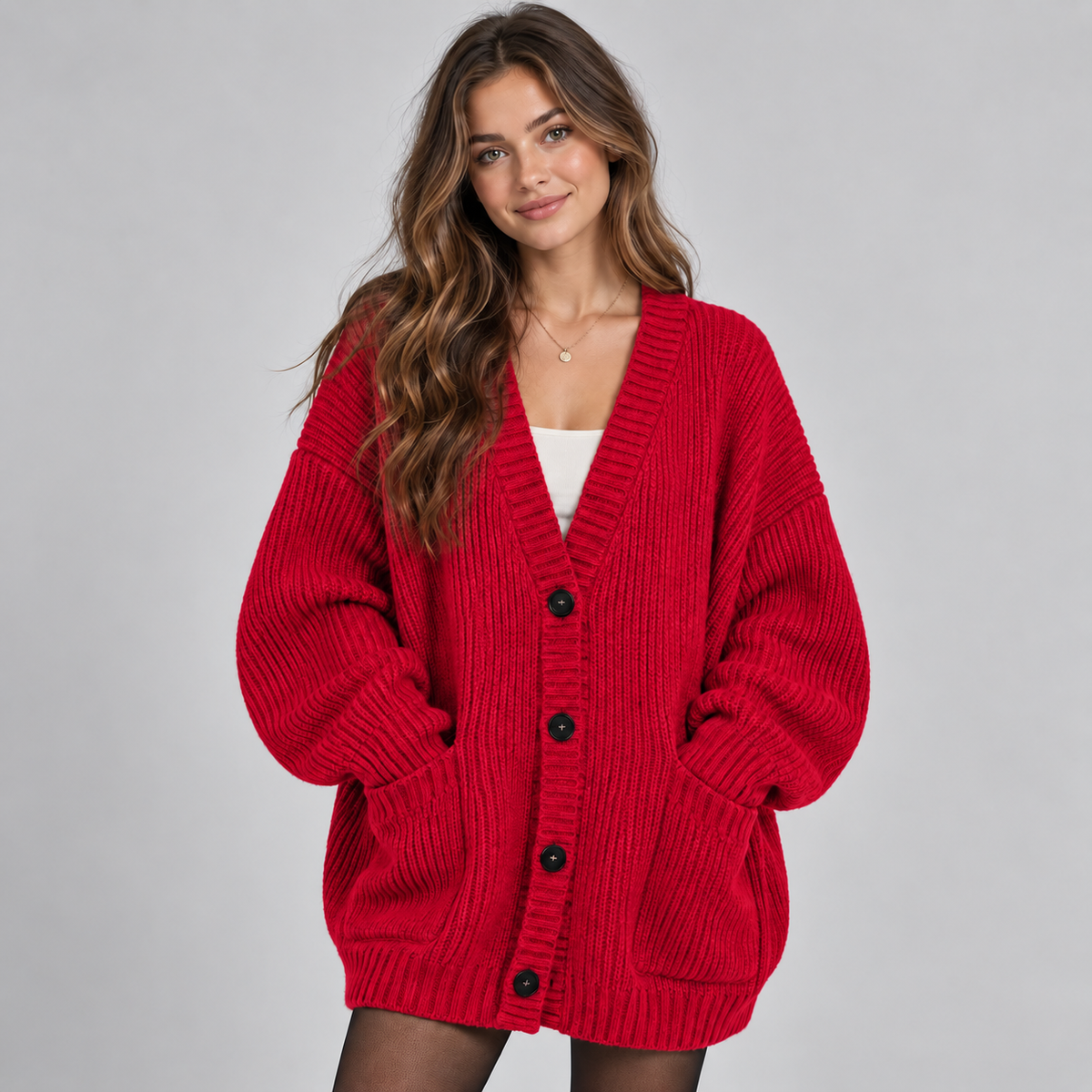 Women's Oversized Chunky Knit Button-Front Cardigan
