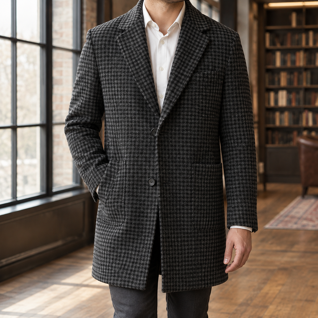 Men’s Check Pattern Overcoat