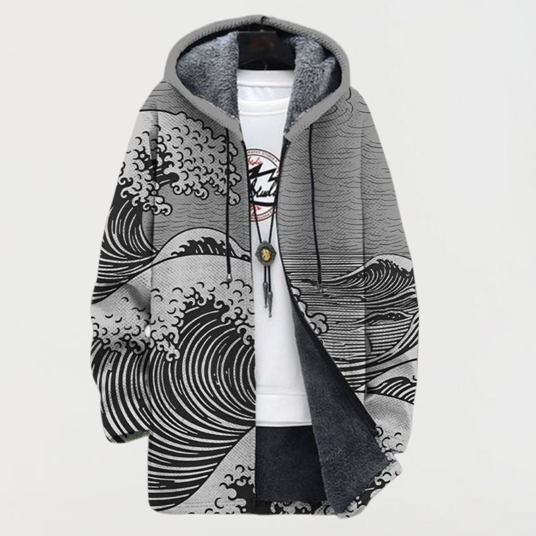 Men's Longline Zip-Up Hooded Cardigan Jacket