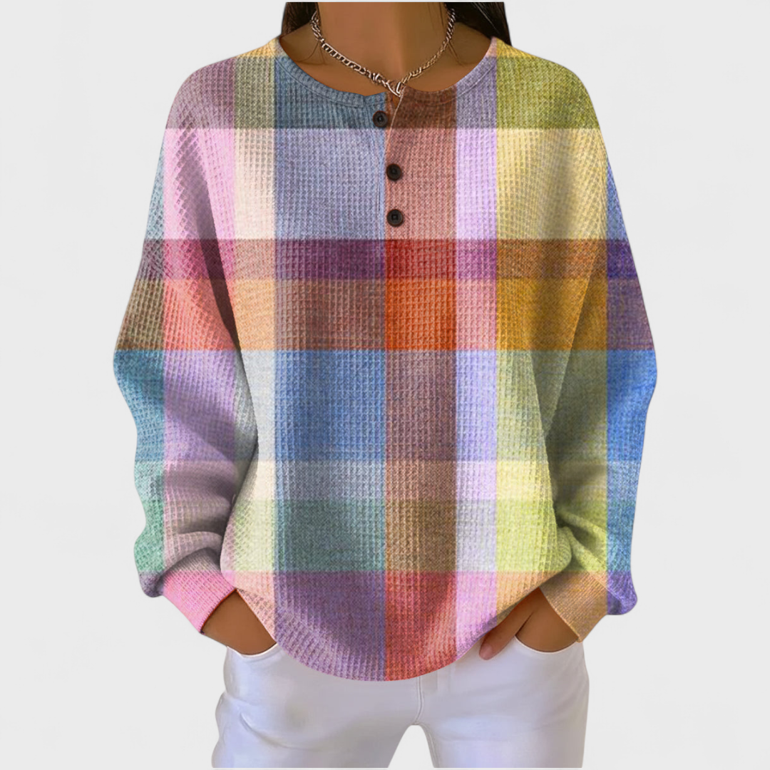Women's Festive Print Button-Front Waffle Knit Top
