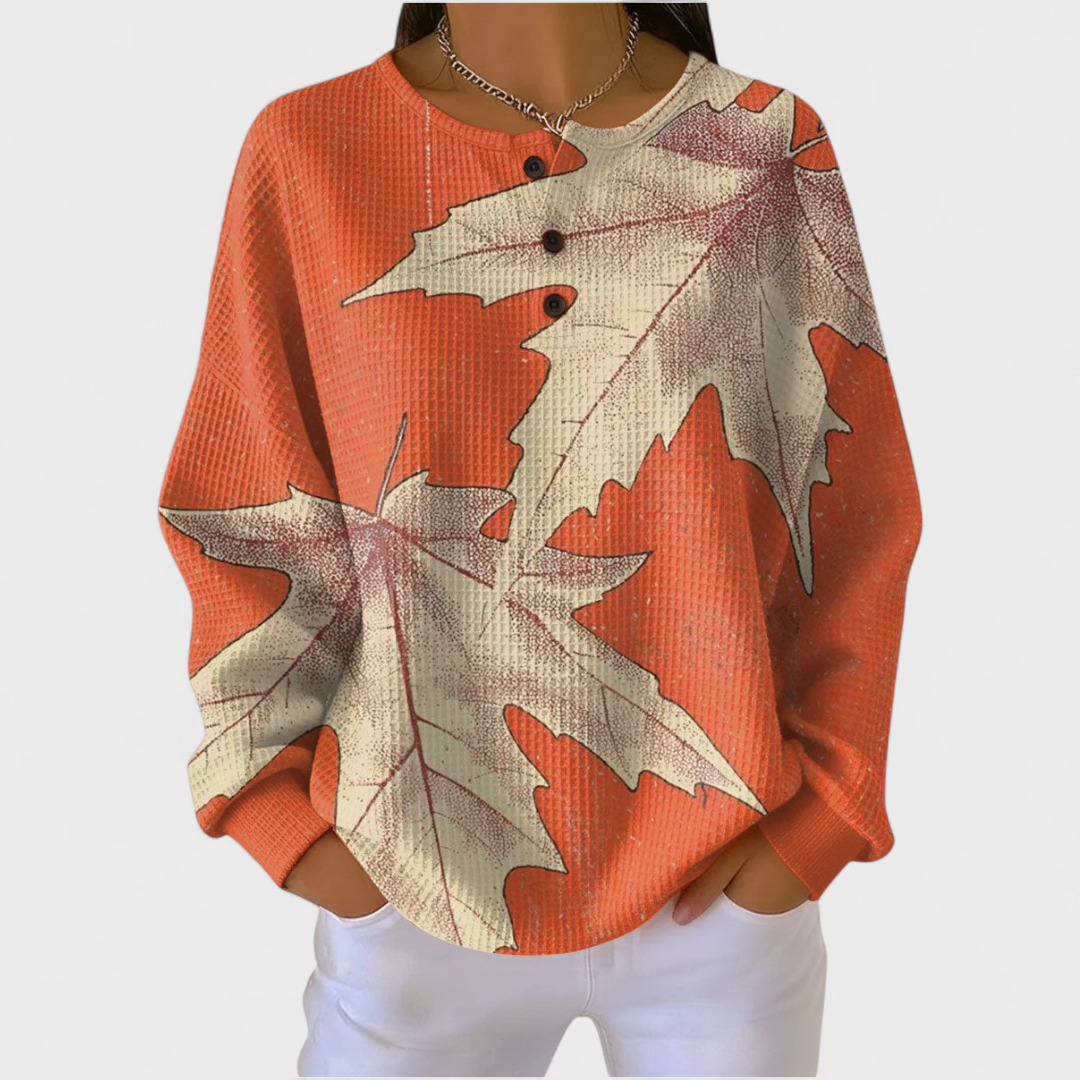 Women's Festive Print Button-Front Waffle Knit Top