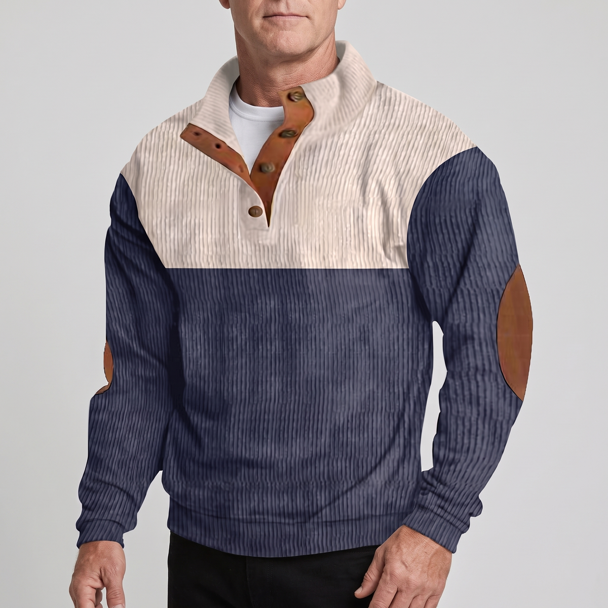 Men’s Colour Block Ribbed Pullover with Elbow Patches