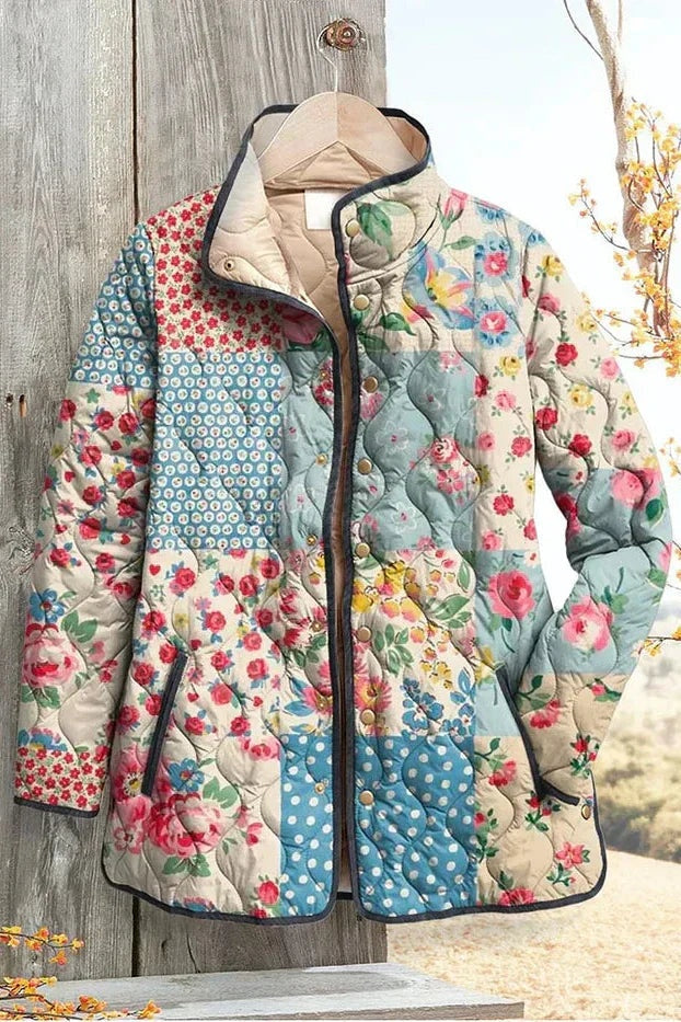 Women's Patchwork Floral Quilted Snap-Front Jacket