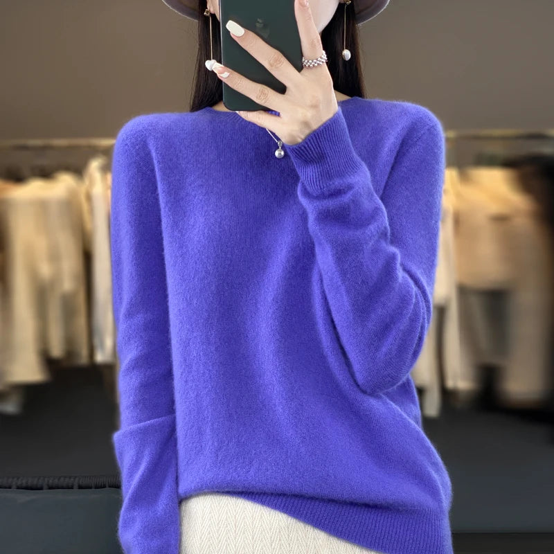 Women's Soft Knit Crew Neck Sweater with Ribbed Trim