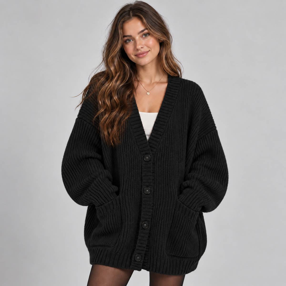 Women's Oversized Chunky Knit Button-Front Cardigan