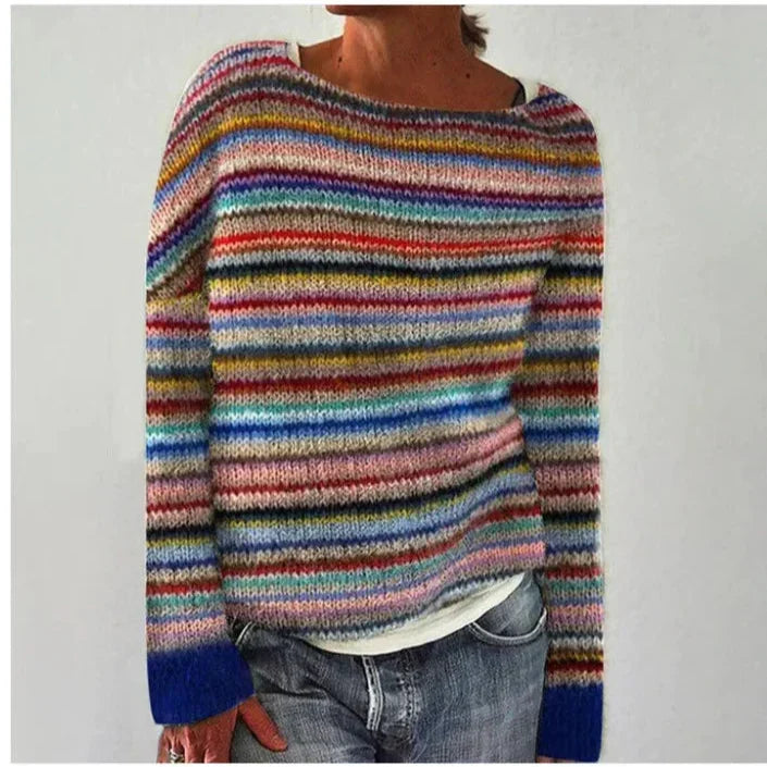 Women's Fair Isle Yoke Knit Sweater with Patterned Sleeves